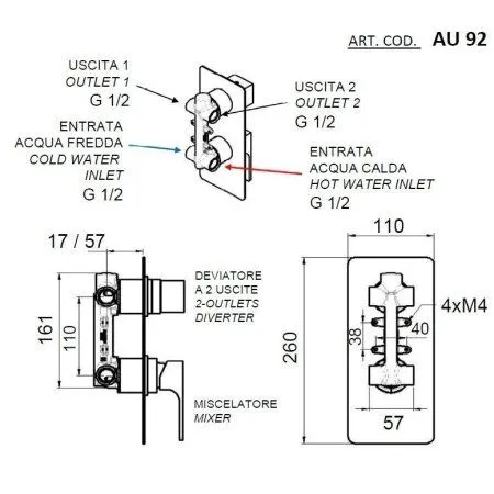 Смеситель Remer Absolute AU92 для душа/ванны, хром