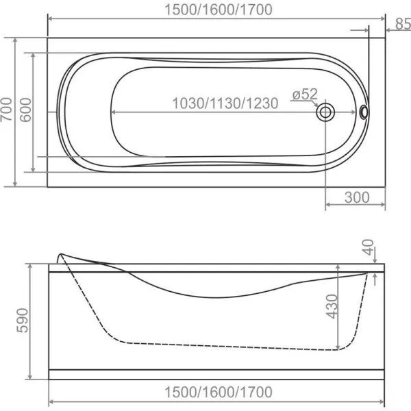 Ванна акриловая RedBlu Origin Evo 82A-170-070W-A 170x70
