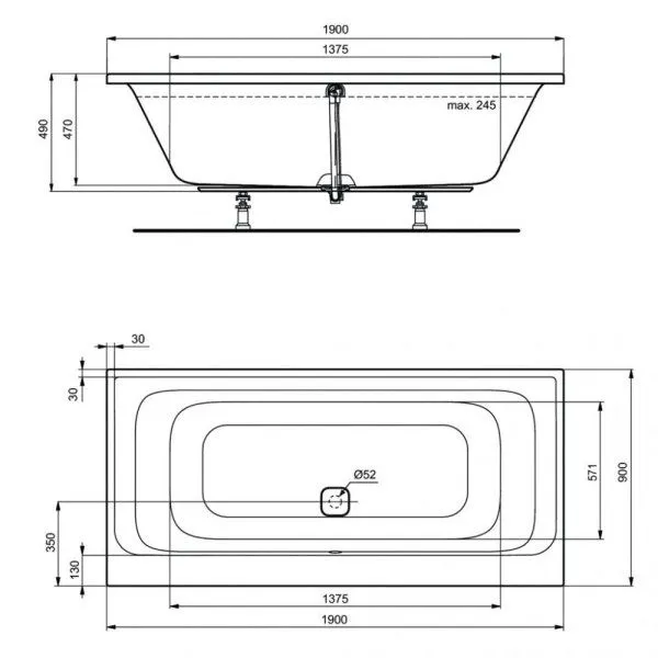 Акриловая ванна Ideal Standard Tonic II Duo K746501 190x90