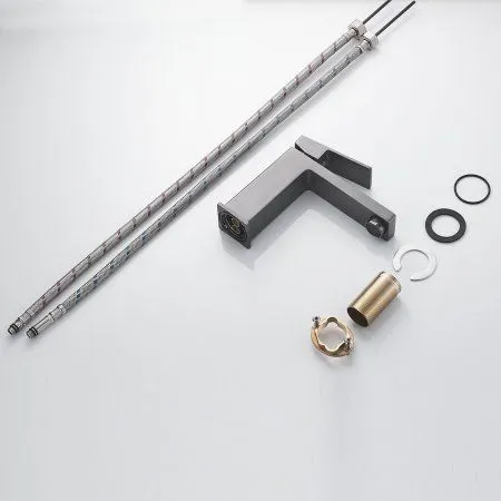 Смеситель для раковины однорычажный с гайкой Shevanik S9601T, Оружейная сталь