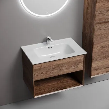 Тумба подвесная SANCOS Marmi 1.0 690х445х520 c одним ящиком оснащенным доводчиками скрытого монтажа и открытой нишей, дуб чарльстон, MR1.070ECH