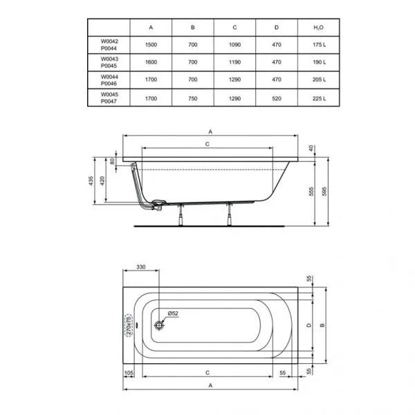 Акриловая ванна Ideal Standard Simplicity W004401 170x70