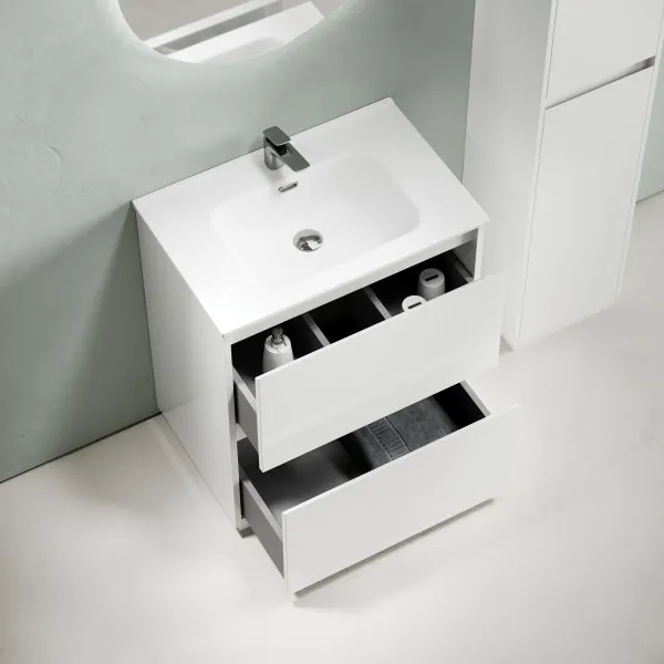 Тумба под раковину SANCOS Libra Floor напольная, 690х450х840, c двумя ящиками оснащенными доводчиками, белый глянец ,  LB70FW