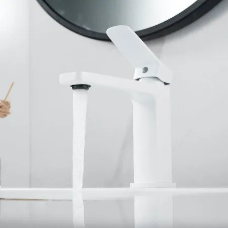 Смеситель для раковины однорычажный с гайкой Shevanik S9901C, Белый