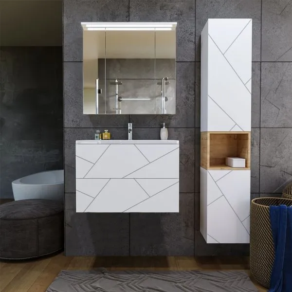 Тумба под раковину подвесная Бриклаер КРИСТАЛЛ белый, 80 см