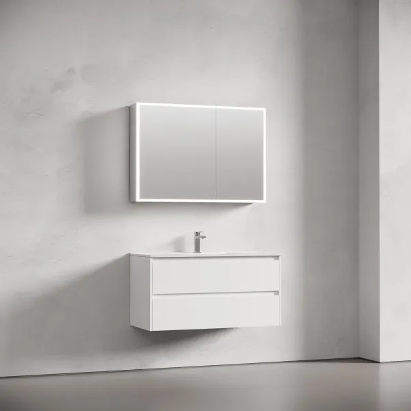 Зеркальный шкаф для ванной комнаты из алюминия SANCOS Evoke1000x700х136 мм с LED подсветкой,  SC80100