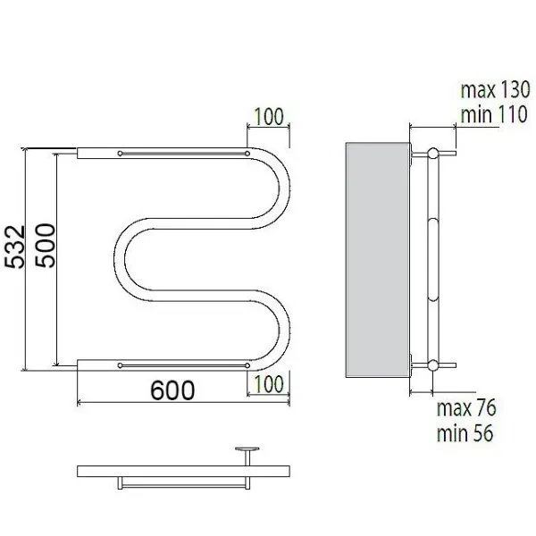 Полотенцесушитель водяной Terminus Эконом М-обр AISI 32х2 500х600 с полкой