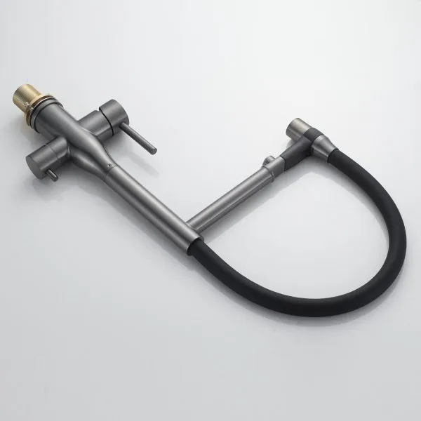 Смеситель для кухни с гибким изливом, с подключением фильтра Shevanik S378T, Оружейная сталь