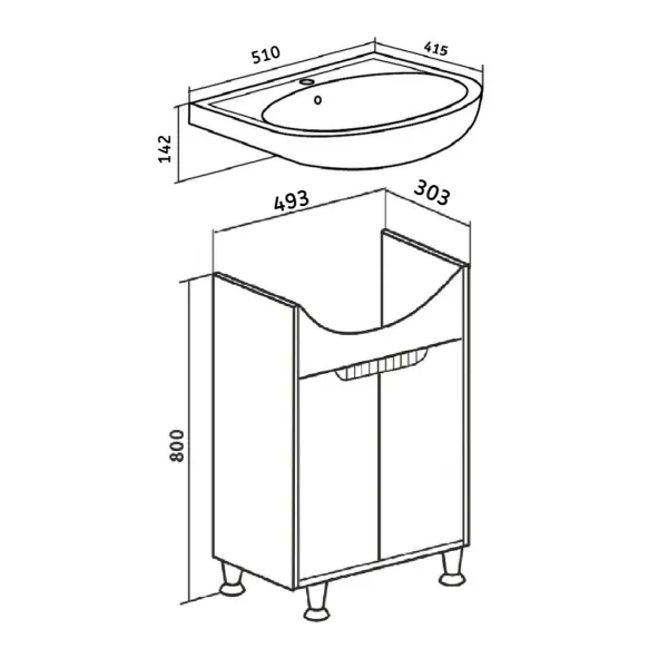 Тумба Runo Эконова 50 бирюзово-белая под умывальник Уют 50 (00-00004656)