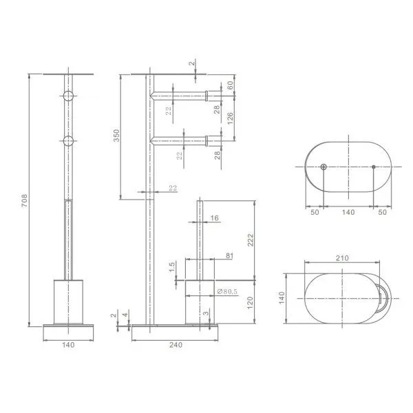 Стойка напольная Raglo с держателем для туалетной бумаги, с ёршиком и полкой, графит (R300.31.09)