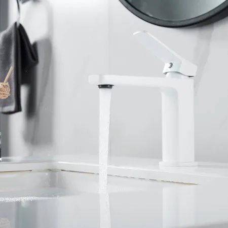 Смеситель для раковины однорычажный с гайкой Shevanik S9901C, Белый