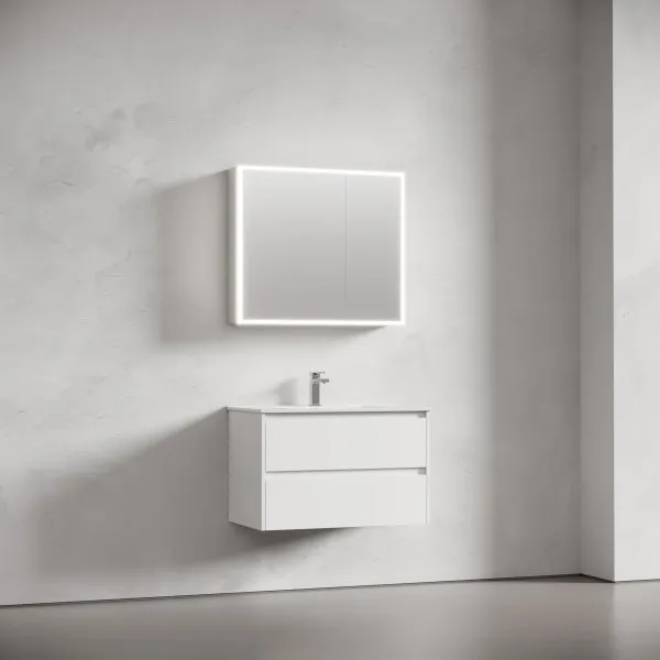 Зеркальный шкаф для ванной комнаты из алюминия SANCOS Evoke 800x700х136 мм с LED подсветкой  SC8080