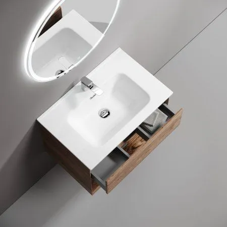 Тумба подвесная SANCOS Marmi 1.0 690х445х520 c одним ящиком оснащенным доводчиками скрытого монтажа и открытой нишей, дуб чарльстон, MR1.070ECH