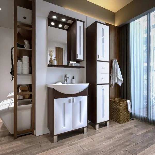 Зеркало со шкафом Бриклаер БАЛИ 62 см правое, венге/белый