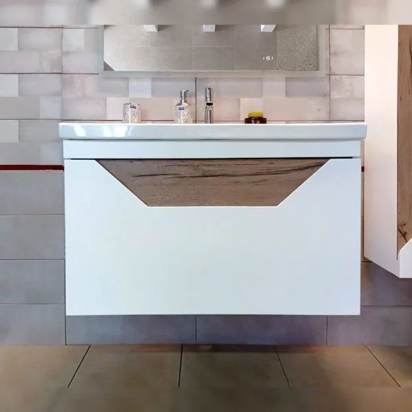 Тумба под раковину подвесная Бриклаер Брайтон белый/дуб, 100 см