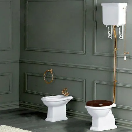 Унитаз напольный Simas Lante LA01bi вертикальный выпуск, с высоким бачком, с фурнитурой золото