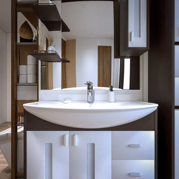 Зеркало со шкафом Бриклаер БАЛИ 90 см правое, венге/белый