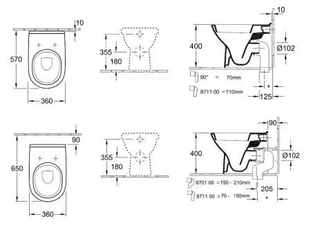 Чаша для унитаза приставного Villeroy & Boch O.Novo 56571001 альпийский белый
