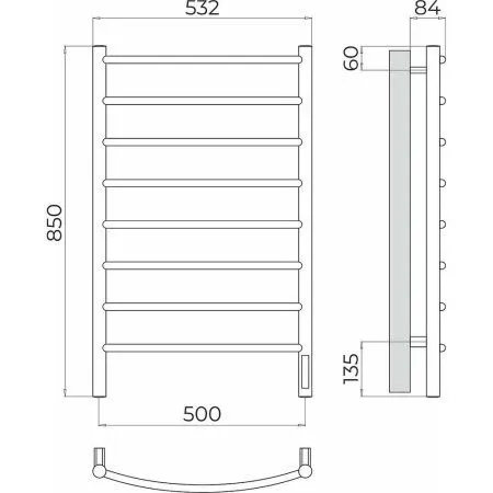 Полотенцесушитель электрический Terminus Классик П8 50х85 4670078531360, хром