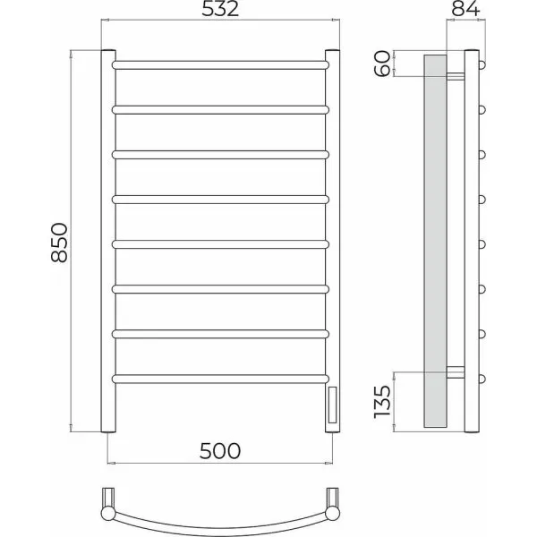 Полотенцесушитель электрический Terminus Классик П8 50х85 4670078531360, хром