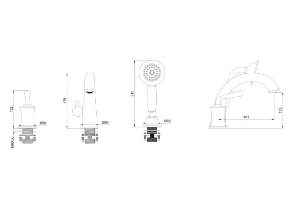 Смеситель на борт ванны WONZON & WOGHAND, Черный матовый (WW-88659008-MB)