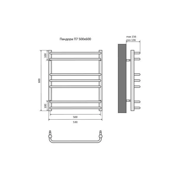 Полотенцесушитель водяной Aquatek Пандора AQ RRС0760BL 50х60 2-3-2 черный муар