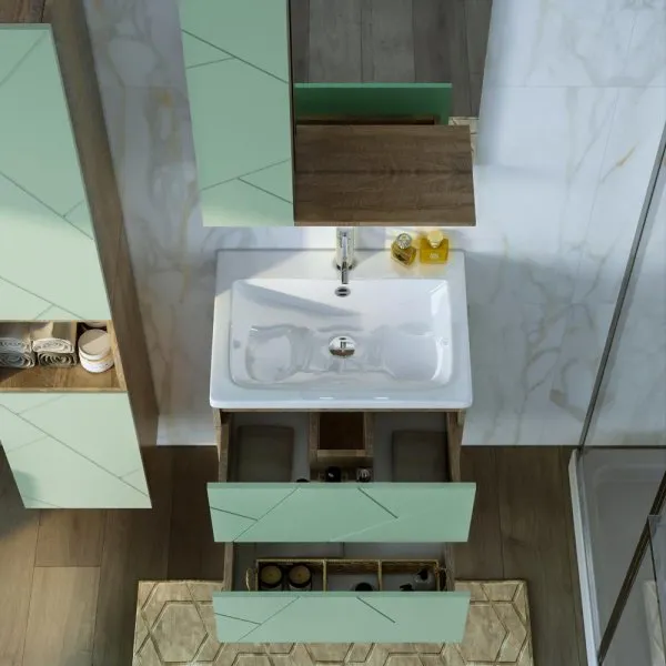 Тумба под раковину подвесная Бриклаер КРИСТАЛЛ фисташковый, 60 см