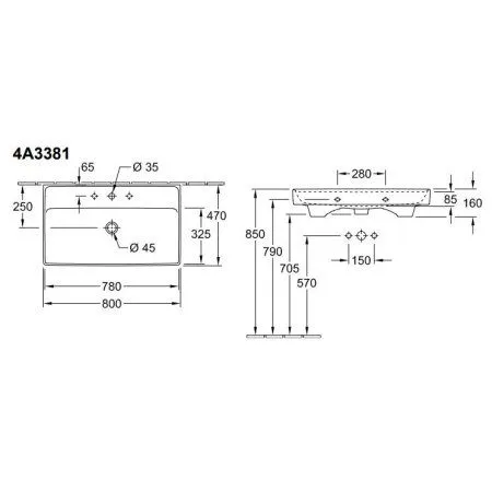 Раковина Villeroy & Boch Collaro 4A3381R1 80*47 белый альпин CeramicPlus