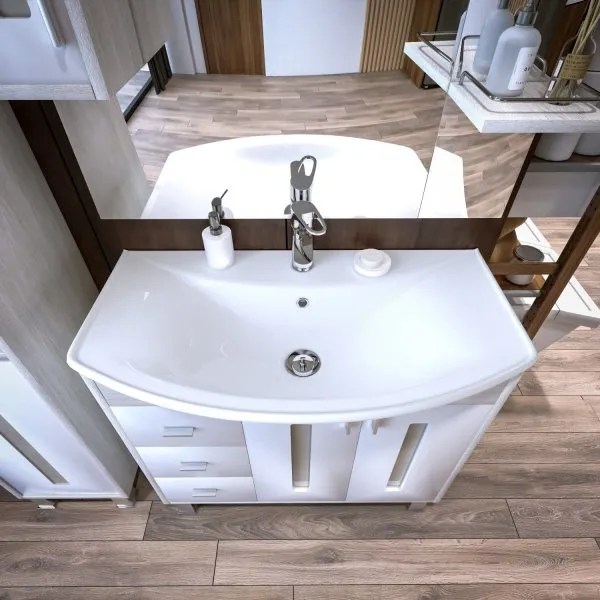 Тумба под раковину напольная Бриклаер БАЛИ светлая лиственница/белый, 85 см