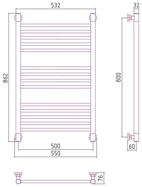 Полотенцесушитель водяной Сунержа Богема+ прямая 12-0220-8050 800x500 белый
