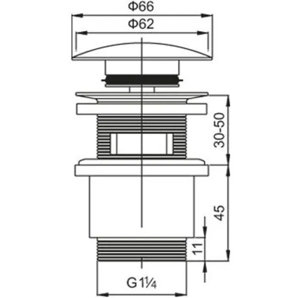 Донный клапан Cezares CZR-SAT7-NE с системой "клик-клак", с переливом, черная керамическая крышка