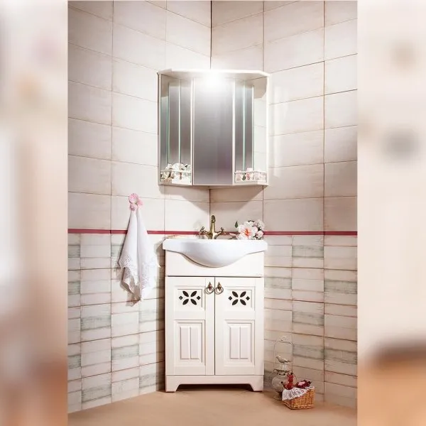 Тумба под раковину напольная угловая Бриклаер КАНТРИ бежевый дуб прованс, 60 см