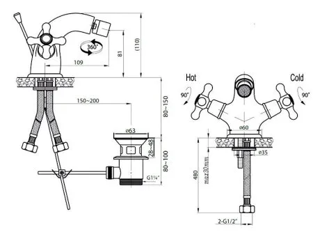 Смеситель Cezares Golf GOLF-BS1-03/24 для биде