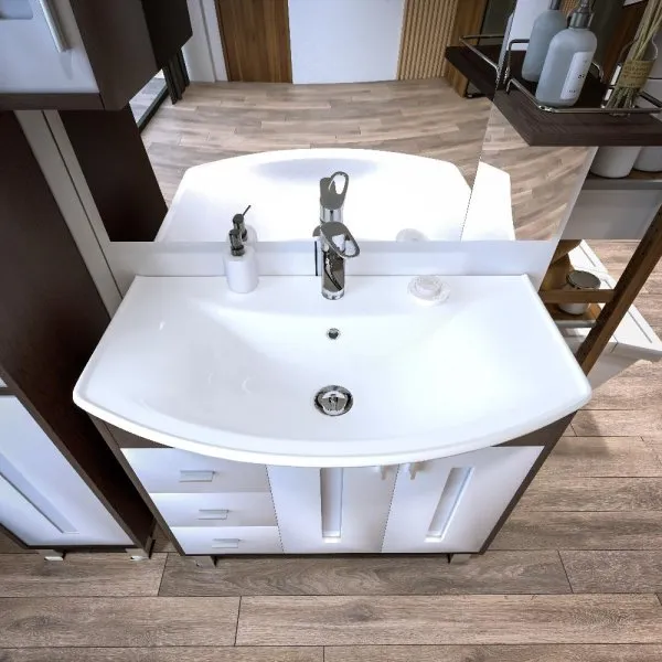 Тумба под раковину напольная Бриклаер БАЛИ венге/белый , 85 см