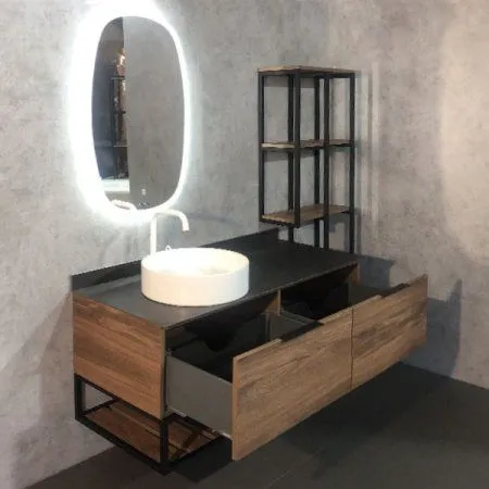 Тумба-умывальник COMFORTY "Порто-120-1" дуб тёмно-коричневый с черной столешницей c раковиной COMFORTY 9110 - купить в Москве по низкой цене в интернет-магазине с доставкой по всей России | HITsant Тумба-умывальник COMFORTY "Порто-120-1" дуб тёмно-коричневый с черной столешницей c раковиной COMFORTY 9110