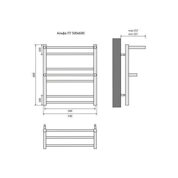 Полотенцесушитель водяной Aquatek Альфа AQ RRP0760BL 50х60 2-3-2 черный муар