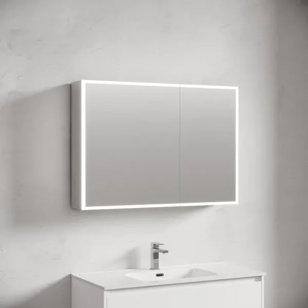 Зеркальный шкаф для ванной комнаты из алюминия SANCOS Evoke1000x700х136 мм с LED подсветкой,  SC80100