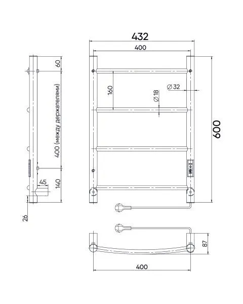 Полотенцесушитель Электрический Лесенка INDIGO LCALE60-40Rt, Полированный