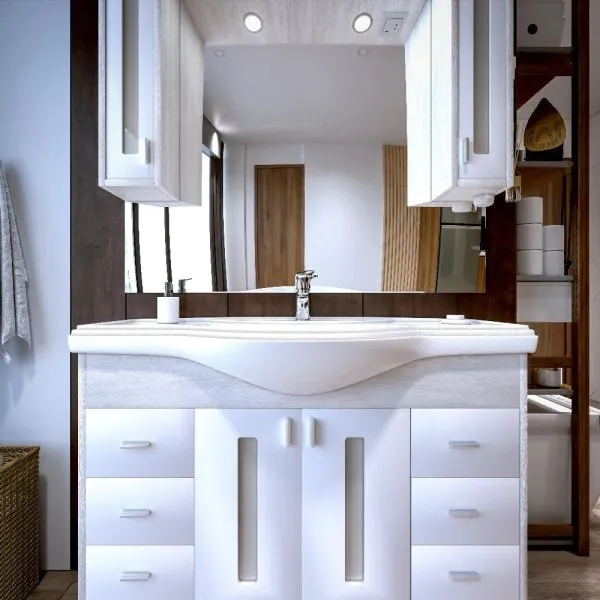 Тумба под раковину напольная Бриклаер БАЛИ светлая лиственница/белый, 120 см