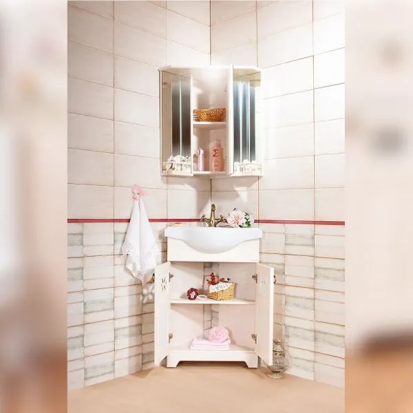 Тумба под раковину напольная угловая Бриклаер КАНТРИ бежевый дуб прованс, 60 см