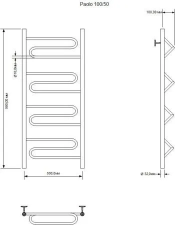 Полотенцесушитель водяной Aquanet Paolo 1000x500 хром