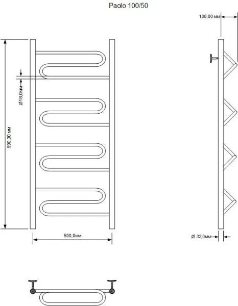Полотенцесушитель водяной Aquanet Paolo 1000x500 хром