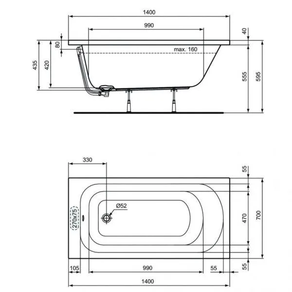 Акриловая ванна Ideal Standard Simplicity W004101 140x70
