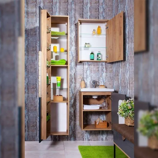 Тумба под раковину подвесная Бриклаер Форест дуб золотой/антрацит, 50 см