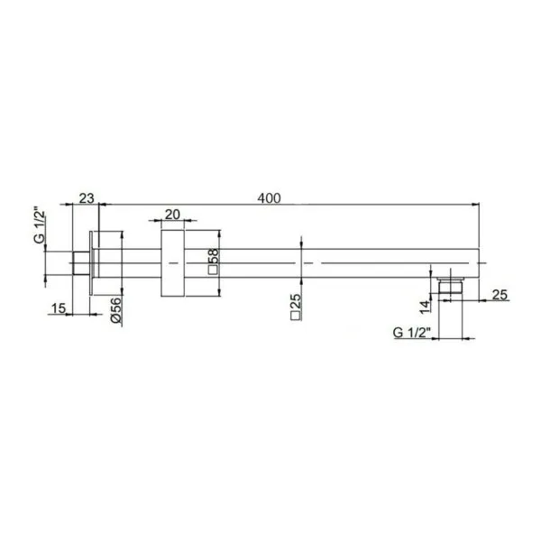 Кронштейн для верхнего душа Paini 50MPPZHH74MO5QTTQ4UU0 400 мм, квадратный, черный брашированный PVD