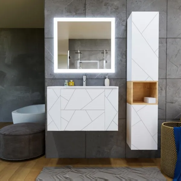 Тумба под раковину подвесная Бриклаер КРИСТАЛЛ белый, 90 см