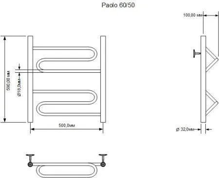 Полотенцесушитель водяной Aquanet Paolo 600x500 хром