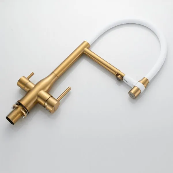 Смеситель для кухни с гибким изливом, с подключением фильтра Shevanik S378G, Золотой сатин