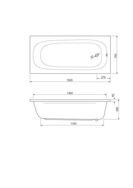 Акриловая ванна Cezares Piave PIAVE-150-70-42-W37 150x70 белый