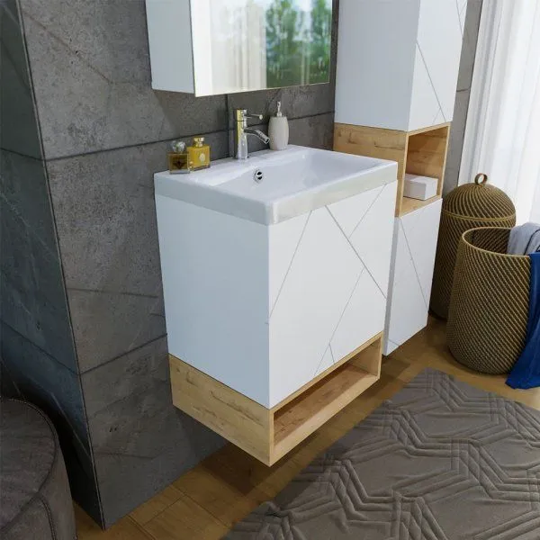 Тумба под раковину подвесная Бриклаер КРИСТАЛЛ белый, 50 см